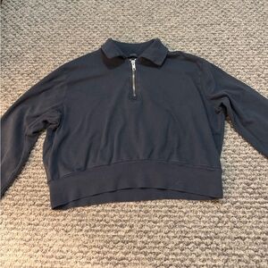 Brandy Melville Navy Zip-Up Cropped Sweater